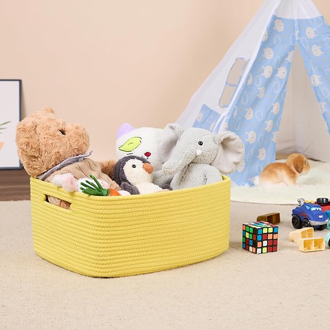Large Storage Baskets for Shelves, Closet Organizers Bins for Clothes Blanket Towels, Baby Nursery, Toy Baskets Box, Woven Rope Baskets, 17 x 13 x 7.5”, 2 Packs Yellow-Ruum Studio Home