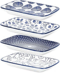 Selamica Ceramic Rectangular Salad Plates Set of 4, 8 Inch Small Serving Plates for Appetizers, Sushi, Fruit, Vintage Blue-Ruum Studio Home
