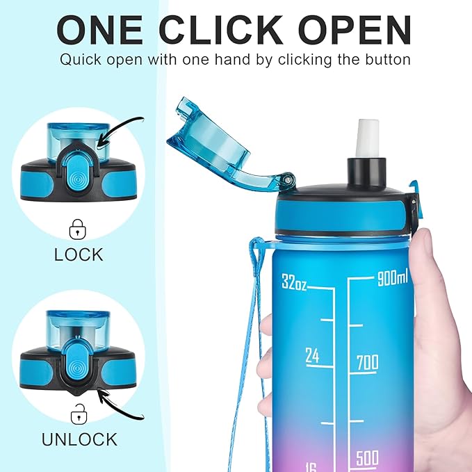 Enerbone Water Bottle, Leakproof BPA & Toxic Free, Motivational Water Bottle with Times to Drink and Straw, Fitness Sports Water Bottle with Strap for Office, Gym, Outdoor Sports-Ruum Studio Home