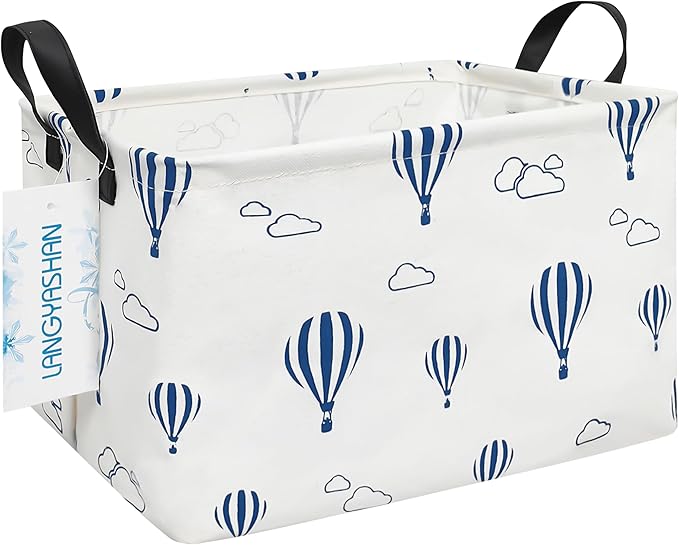LANGYASHAN Rectangular Storage Bin Collapse Canvas Fabric Cartoon Storage Basket with Handles for Organizing Home Kitchen Boys and Girls Toys Office Closet Shelf Baskets (Rec Blue Balloon)-Ruum Studio Home