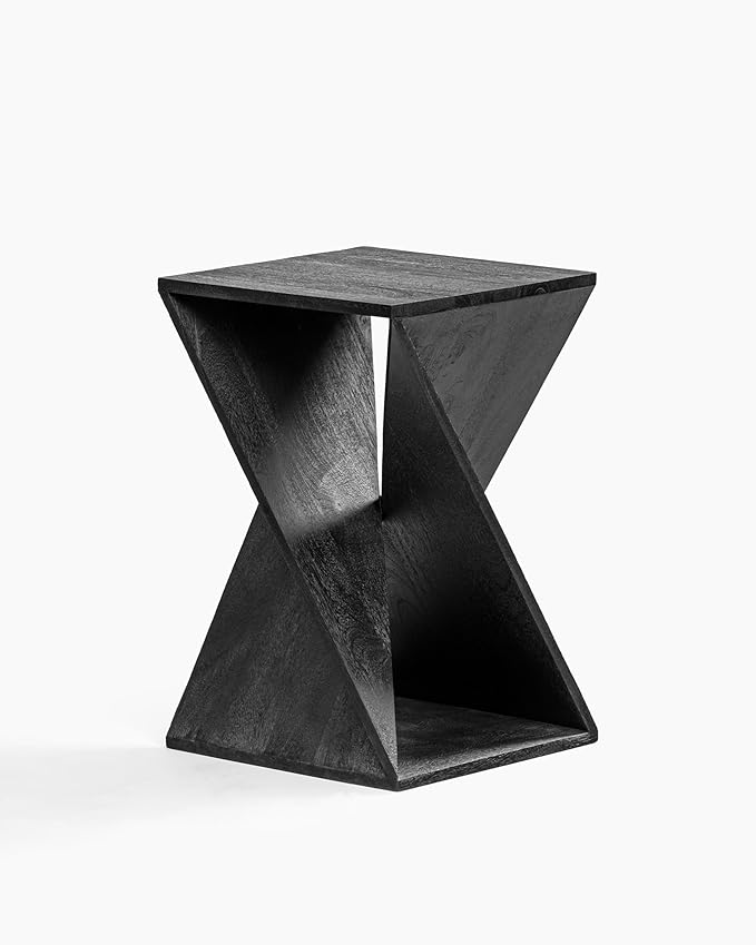 Modern Hand Made One-of-a-Kind Carved Mango Wood End Table, Farmhouse Side Table,Farmhouse End Table,Living Room,Bedroom, Accent Table, Contemporary Architectural Designed Black,Assembled-Ruum Studio Home