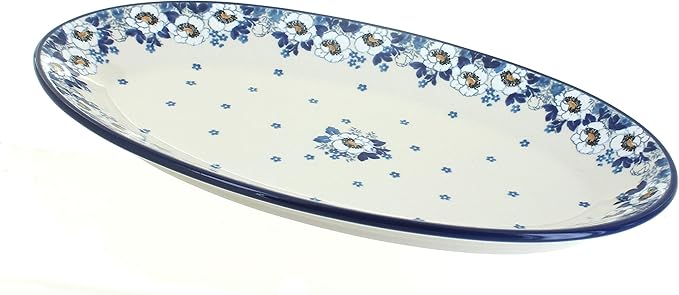 Blue Rose Polish Pottery Georgia Blue Oval Platter-Ruum Studio Home