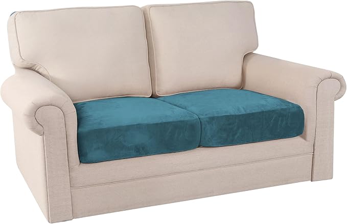 PrinceDeco Velvet Sofa Cushion Covers, Stretch Couch Cushion Covers for Individual Seat Couch Slipcover Sets Furniture Protector for Loveseat Sofa Cushion(Each Width Up to 29.5", Blue)-Ruum Studio Home