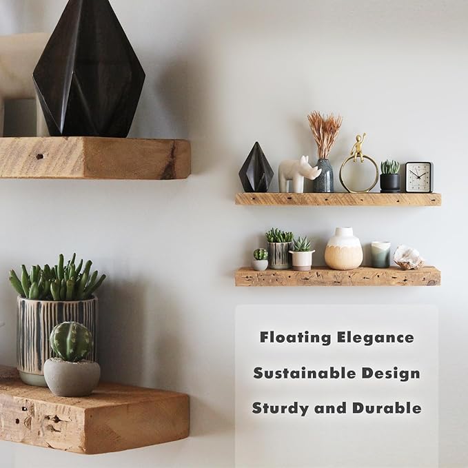 Urban Legacy Reclaimed Barnwood Planks | Floating Shelves for Wall w/Flush Mount Shelf Bracket Set Included | Set of 2 (Natural, 30"x 4.5"x 2")-Ruum Studio Home