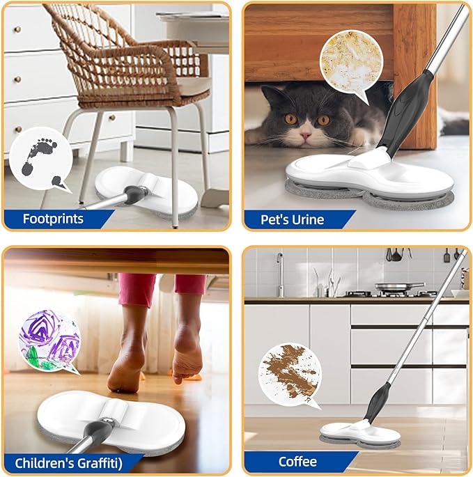 Electric Mop for Floor Cleaning, As Seen On TV, Cordless Spin Mopper Motorised Electric Mops for Hardwood Tile Laminate Floor Daily Light Cleaning (No Water Tank)-Ruum Studio Home