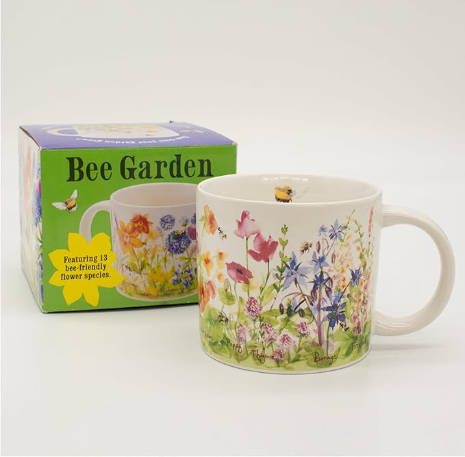 The Unemployed Philosophers Guild Bee Garden Coffee Mug - Features Beautiful Watercolor Flowers and Buzzing Bees - Comes In A Fun Gift Box, 14 oz-Ruum Studio Home