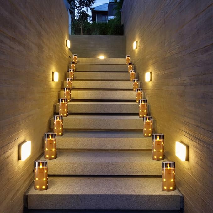 NURADA Flickering Flameless Candles: Built-in Star String Lights Unbreakable 3D Wick Acrylic Battery Operated LED Pillar Candles with Remote and Timer for Romantic Mood Home Decoration - 3 Pack Gray-Ruum Studio Home