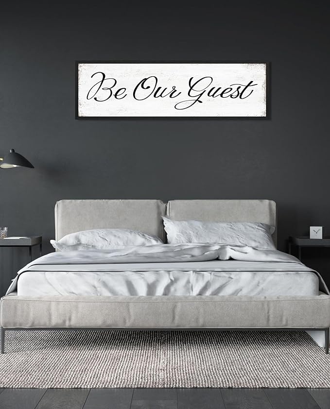 HLJ ART Be Our Guest Wall Decor: Farmhouse Bedroom Art Above Bed, 12" x 40" Framed Large Guest Room Signs, Rustic Country Decorative Plaques for Home Living Room Kitchen-Ruum Studio Home