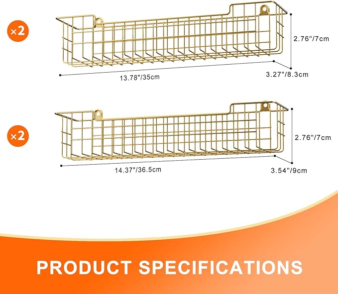 Spice Rack, 4-Pack Seasoning Organizer Wall Mount for Kitchen Storage Organization, Spice Holder Shelf Saving Space for Cabinet, RV, Pantry, Gold-Ruum Studio Home