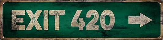 Vintage Tin Sign Retro Metal Exit 420 Signs Stylish Wall Art Plaques for Home Decor Bathroom Kitchen House and Gothic Wall Decor or as a Unique Poster 16x4 in-Ruum Studio Home