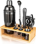 Cocktail Shaker Set, Mixology Bartender Kit 10-Piece Bar Tool Set with Stylish Bamboo Stand, Bar kit: Matini Shaker Mixing Spoon Muddler Jigger Cocksrew for Barware Set | Black-Ruum Studio Home