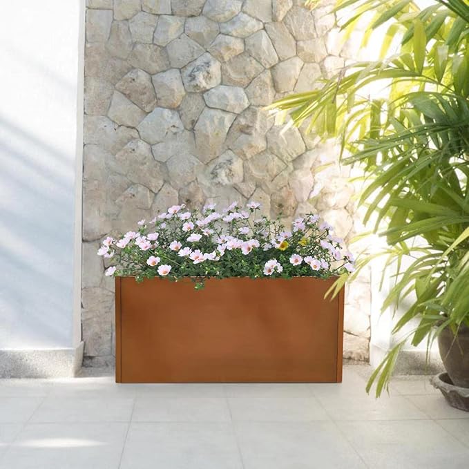 Corten Steel Planter Box Metal Outdoor Large Rectangular Rustic Durable Antique Detached for Commercial Residential Patio Deck and Backyard 36" x 12" x 16"-Ruum Studio Home