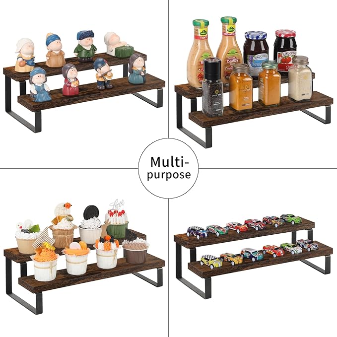 YINMIT Wooden Display Riser Stand, Tiered Perfume and Cologne Organizer Stand, 2 Tier Spice Rack Organizer, Rustic Display Shelf for Candles (2 Tier, 2 Pack)-Ruum Studio Home