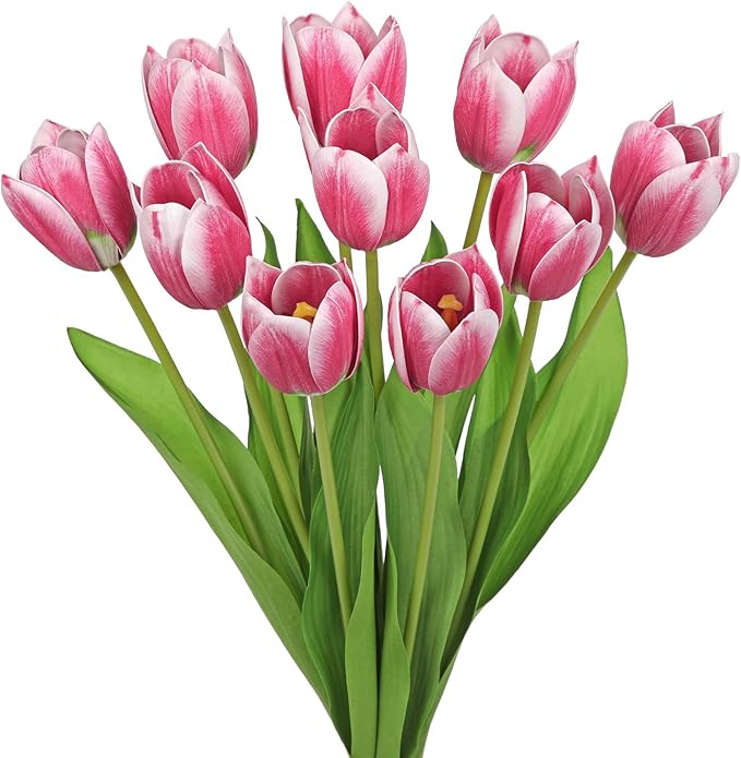 Artificial Tulips Flowers – 20" Long Stem Faux Tulips, 10PCS Real Touch Fake Red Tulip for Vase, Farmhouse, Kitchen, Spring & Wedding Home Decor-Ruum Studio Home