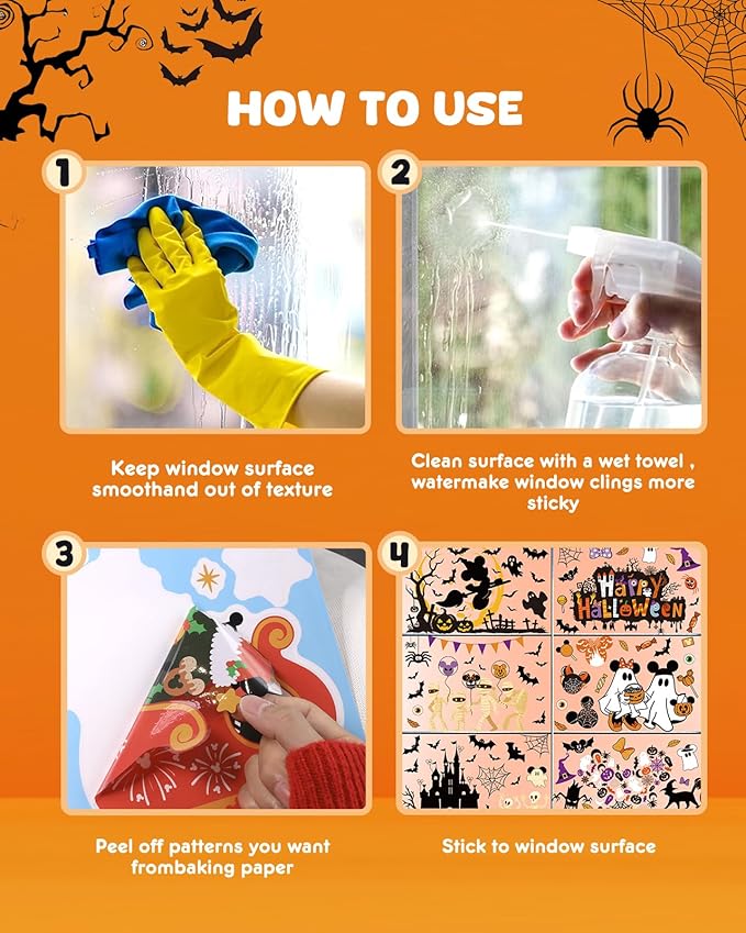 Halloween Window Clings - 9 Sheets 82 Pcs Cute Happy Halloween Window Decorations Indoor for Home Eyes Party Ghost Cat Bat Witch Stickers for Glass Double-Sided Removable Static Glass Decals-Ruum Studio Home