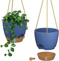 ZMTECH 10 Inch Hanging Planters for Indoor Outdoor Plants, 2 Pack Self Watering Hanging Plant Pots with Drainage Holes and Removable Saucer, Plastic Flower Hanging Pots with Watering Lip (Blue)-Ruum Studio Home