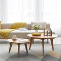 100% Solid Oak Wood Coffee Table Set, Round Coffee Table Combo Side Table w/Solid Wood Legs, Mid Century Table Sturdy Tables for Bedroom Balcony Living Room (Natural, Big-Medium Combo)-Ruum Studio Home