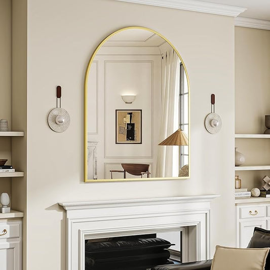 BEAUTYPEAK 32"x42" Arch Bathroom Mirror, Wall Mounted Vanity Metal Frame Mirror for Bedroom, Entryway, Living Room, Gold-Ruum Studio Home