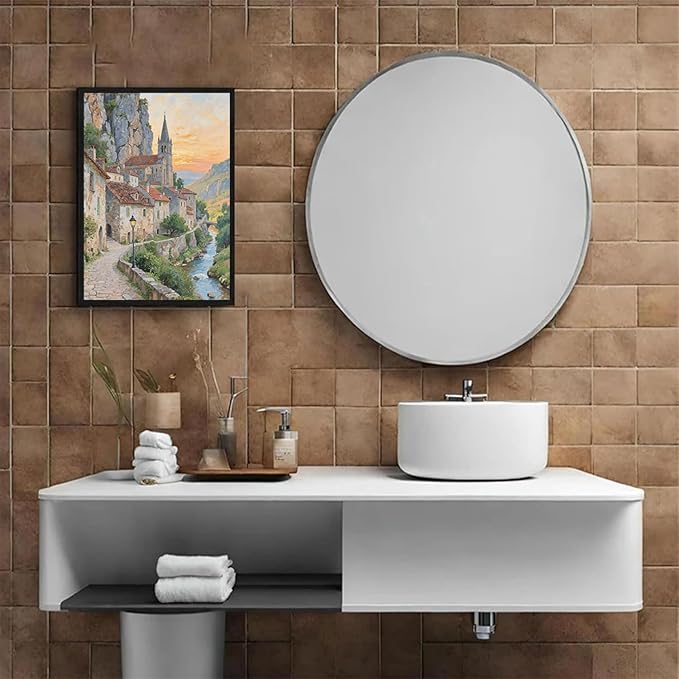 Small town scenery poster on the bank of the mountain stream is suitable for living room bedroom and office natural oil painting poster-Ruum Studio Home