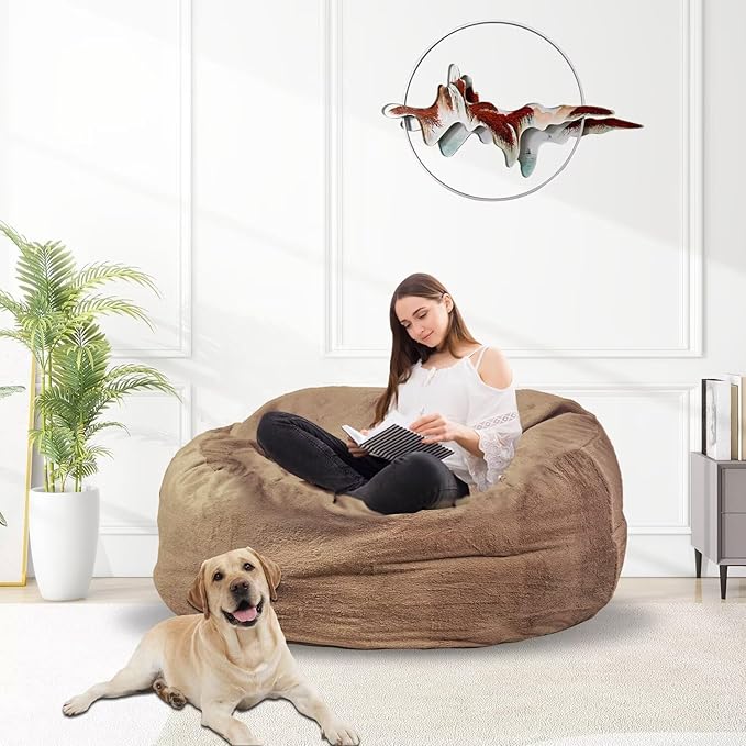 Bean Bag Chair for Adults 3FT,Soft Removable Cover for Teens/Girls Bedroom,Fluffy Giant Round Floor Beanbag Lounger Chairs (No Filler,Tan)-Ruum Studio Home