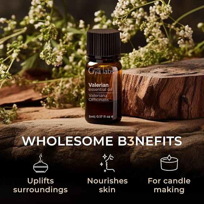 Gya Labs Valerian Essential Oil for Diffuser - 0.17 Fl Oz - 100% Pure Natural Valerian Oil for Skin, Aromatherapy & Candle Making Scent-Ruum Studio Home