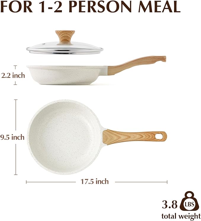 SENSARTE Nonstick Ceramic Frying Pan Skillet with Lid, 9.5 Inch Omelet Pan, Healthy Non Toxic Chefs Pan, Induction Compatible Egg Pan with Heat Resistant Handle, Free of Intentionally Added PFAS/PTFE-Ruum Studio Home