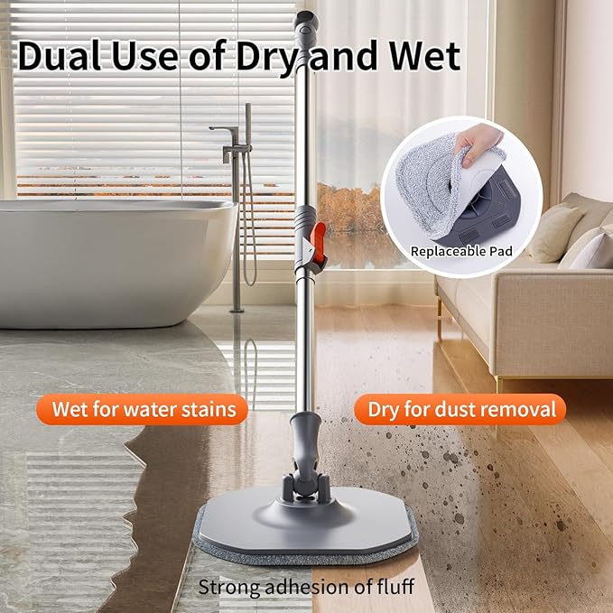 Spin Mop and Bucket with Separate Dirty and Clean Water,360° Spin Mop and Bucket System with Widening Foldable Handle,2 Replaceable Mop Pads,Square Mop for Floor Hardwood Tile Marble Wall Cleaning-Ruum Studio Home