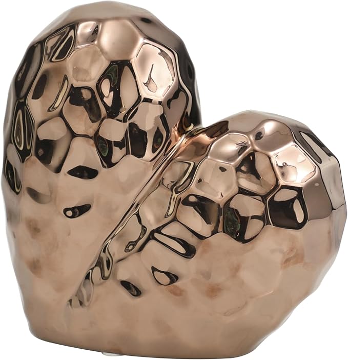 Deco 79 Ceramic Heart Decorative Sculpture Dimensional Angled Origami Inspired Home Decor Statue with Faceted Exterior, Accent Figurine 8" x 3" x 8", Rose Gold-Ruum Studio Home