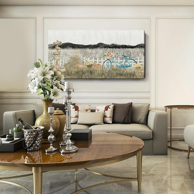 Oversized Wall Art for Living Room, Extra Large Wall Decor, Modern Vintage Farmhouse Boho Landscape Artwork Neutral Rustic Countryside Nature Floral Canvas Wall Picture for Office Bedroom Dining room-Ruum Studio Home