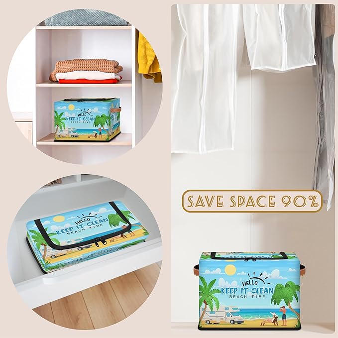 Rectangular Storage Baskets for Shelves - Waterproof Foldable Laundry Basket, Nursery Hamper, Reusable Toy Bin for Organizing Toys, Books, Clothes, Closet 14"x10.2" x10.4"(Beach)-Ruum Studio Home
