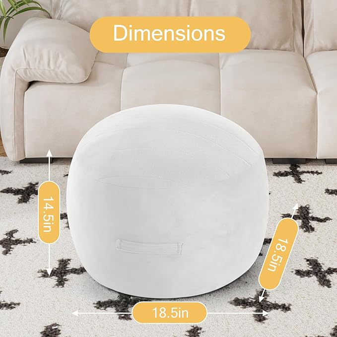 MeMoreCool Round Stuffed Pouf Ottoman Foot Rest, Floor Pouf Foot Stool with Soft Foam Chunk Filling, Small Round Ottoman Footstool Circle Footrest for Living Room, Off-White-Ruum Studio Home