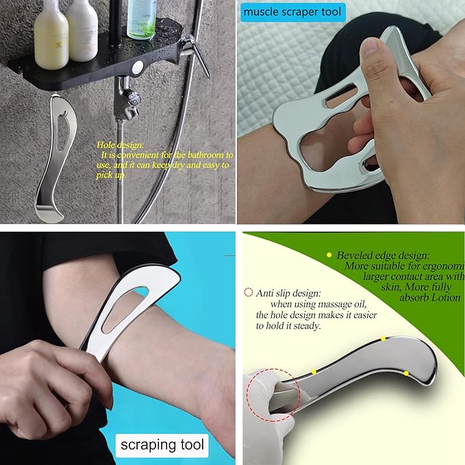 Stainless Steel Muscle Scraper Tool Set, 4-Piece Professional Scraping Tool Physical Therapy Kit with Carrying Case-Ruum Studio Home