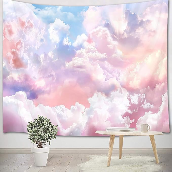 HVEST Pink Cloud Tapestry Colorful Abstract Clouds Natural Landscape Tapestries Wall Hanging for Bedroom Living Room Teen Dorm Indie Decor Poster Blanket,92.5x70.9 Inch-Ruum Studio Home