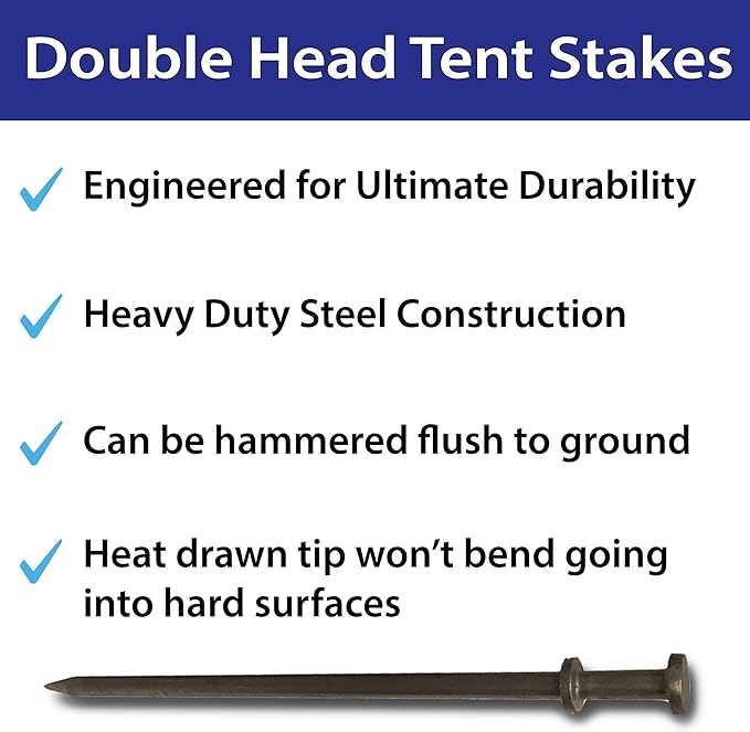 Double Head Tent Stakes - Heavy Duty Steel Tent Stakes, Versatile Ground Spikes to Anchor Commercial Inflatables, Party Tents, and Outdoor Camping Shelters, 3/4 x 24 Inch, 4-Pack-Ruum Studio Home