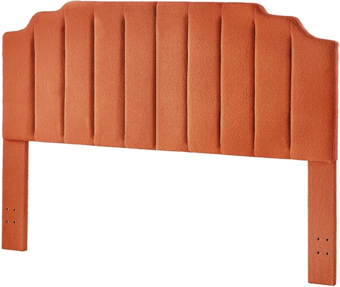 24KF Orange Teddy Fabric Tufted King Upholstered Headboard, Modern Vertical Channel Design California King Headboard with Stepped Silhouette Top Edge,6026-K-Teddy Orange-Ruum Studio Home