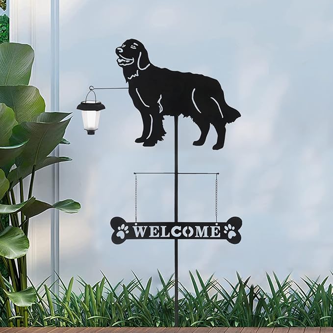 BAYN Solar Golden Retriever Garden Stakes Decorative with a Lantern Dog Silhouette Welcome Sign Outdoor Garden Decor for Yard, Lawn, Patio, Pathway-Ruum Studio Home