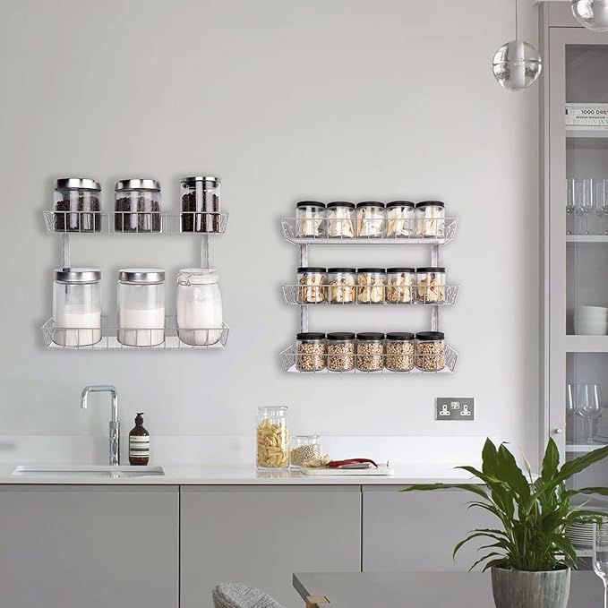 SWOMMOLY Adjustable Wall Mount Spice Rack, 6-Tier Dual-use (Multi-use) Organizer, Silver-Ruum Studio Home