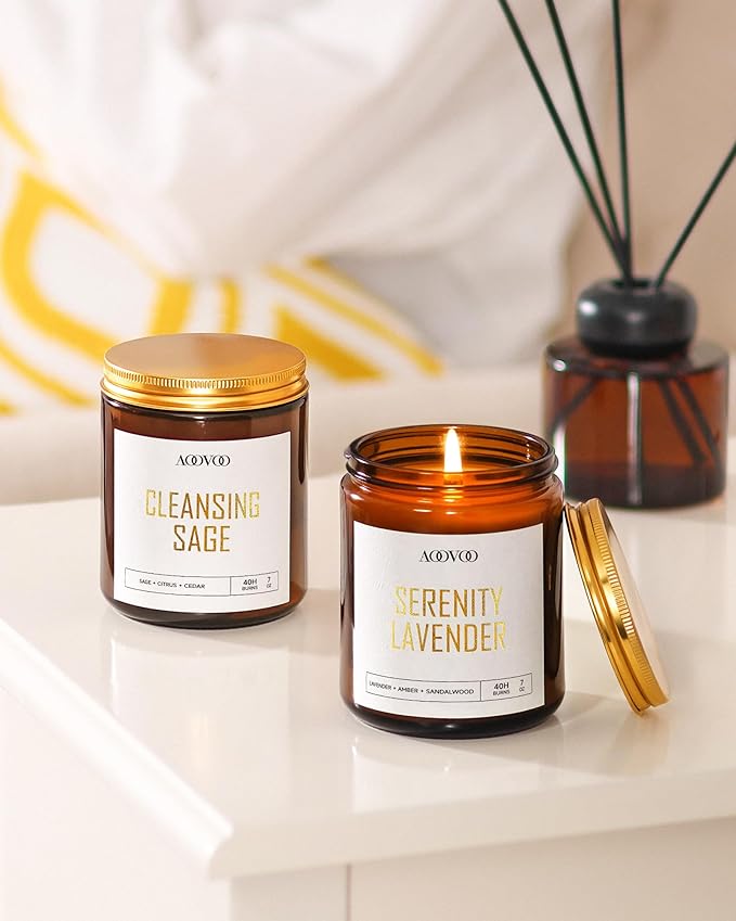 AOOVOO Candle Set - 4PC Scented Candles, 28 oz Soy Candles, Soy Candle for Home Scented, Sage/Jasmine/Eucalyptus/Lavender-Ruum Studio Home