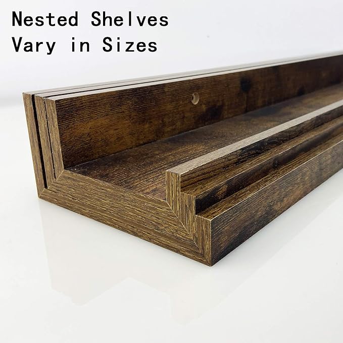 Giftgarden 16 Inch Floating Shelves for Wall Set of 3, Rustic Wall Mounted Picture Ledge Wooden Wall Shelf for Living Room Bedroom Kitchen Bathroom, 3 Different Sizes-Ruum Studio Home