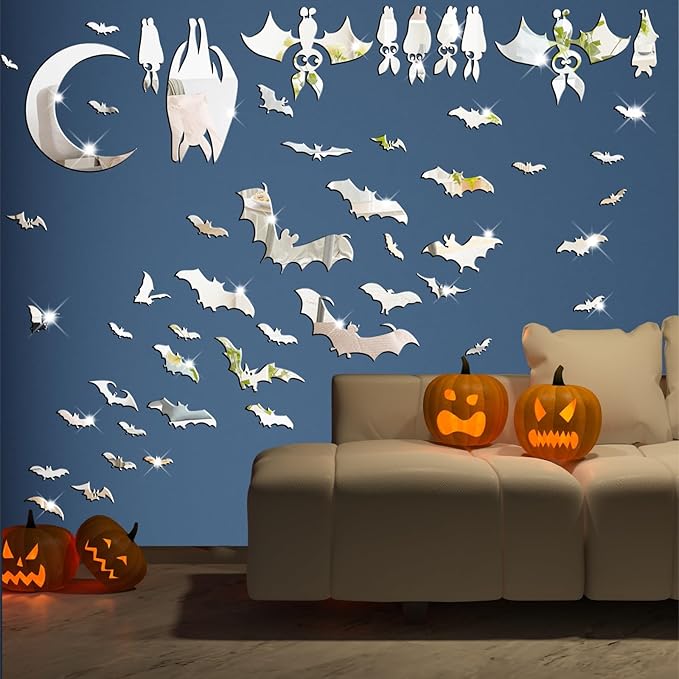 Easma Halloween Bats Wall Stickers 3D Scary Bats Decor for Door Decals Haunted House Party Decorations Silver Removable Halloween Wall Decal Peel and Stick for Kids Baby Bedroom Bathroom Playroom-Ruum Studio Home