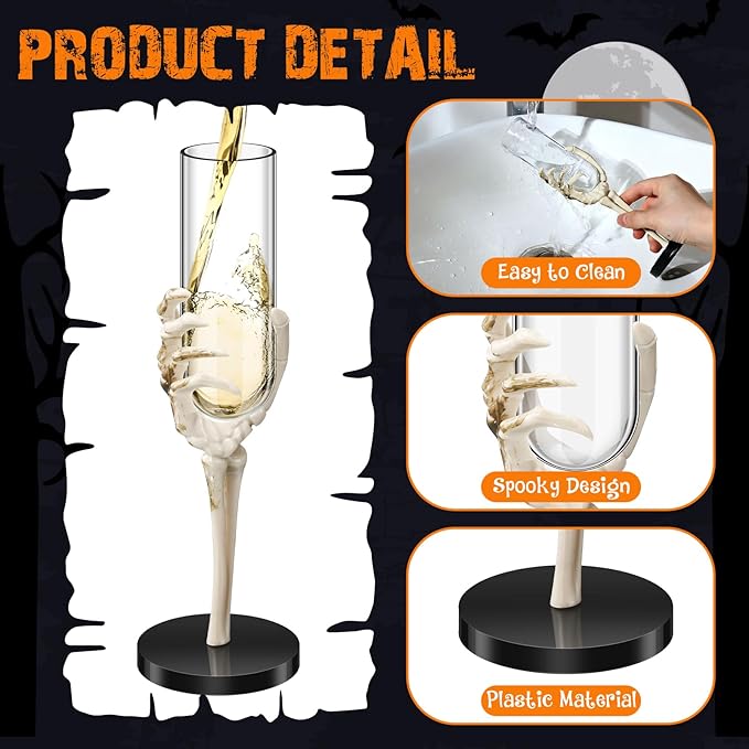 Yinkin 6 Pcs Halloween Skeleton Hand Wine Glass 2.7 oz Halloween Goblets with Skeleton Hand Plastic Champagne Flutes Spooky Creepy Cups for Haunted House Party Decorations-Ruum Studio Home
