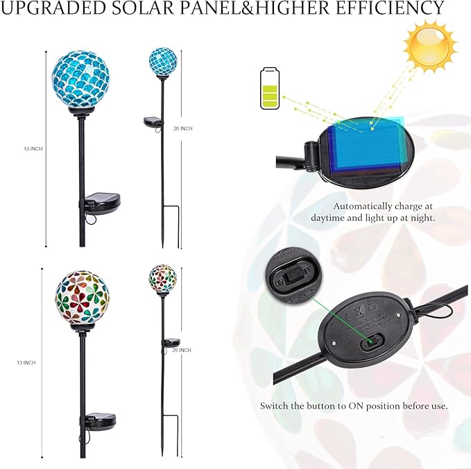 VCUTEKA Solar Garden Lights, Mosaic Solar Light Outdoor Waterproof LED Pathway Stake Light for Landscape Patio Yard Deck Walkway Decoration, 2 Pack-Ruum Studio Home