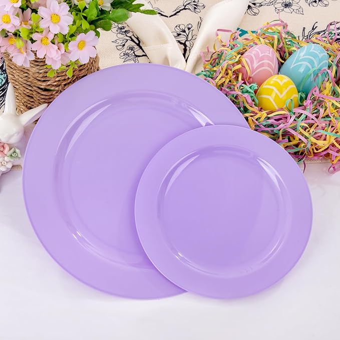 FLOWERCAT 60PCS Purple Plates - Heavy Duty Purple Plastic Plates Disposable for Easter Party/Wedding - Include 30PCS 10.25" Dinner Plates and 30PCS 7.5" Dessert Plates-Ruum Studio Home
