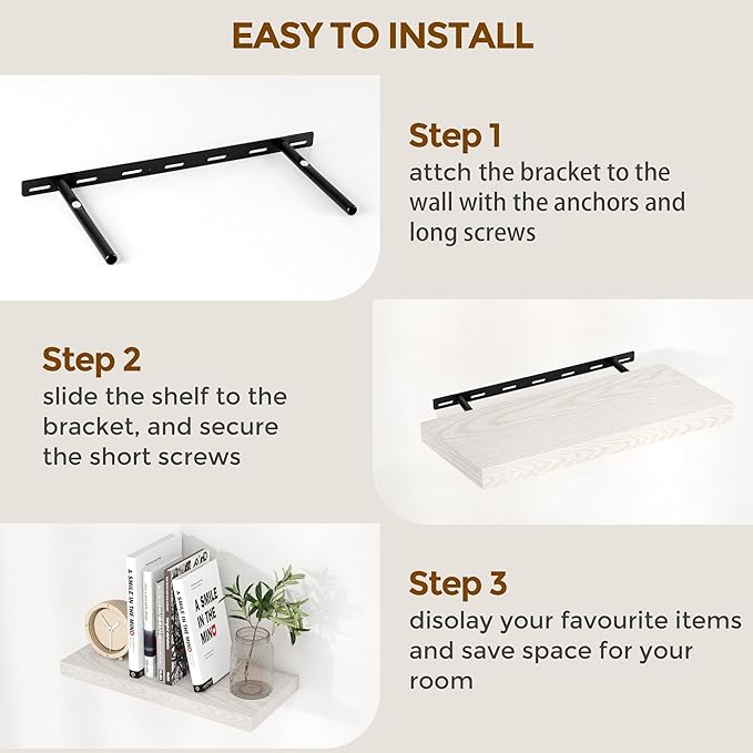 Floating Shelves 55 Inch Long, 55"W x 9"D Wall Shelf Invisible Bracket, 9 Inch Deep Floating Shelf for Wall, Rustic Wooden Shelves for Living Room, Kitchem, Bedroom, Brich Color, Set of 1-Ruum Studio Home