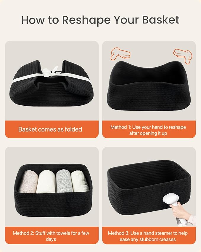 KALLAX Small Woven Basket, 13.5 x 9.5 x 5 Inches, Storage Basket for Organizing, Cute Small Rope Shelf Closet Cube Storage Bins Baskets for Shelves, Dog Toy Gift Baskets Empty, 3 Packs, Black-Ruum Studio Home