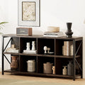 8 Cube Storage Organizer Bookshelf, Industrial Horizontal Bookcase, Accent Cubby Shelf, Media Console Table for Living Room, Home Office, 63 Inches, Brown Walnut-Ruum Studio Home