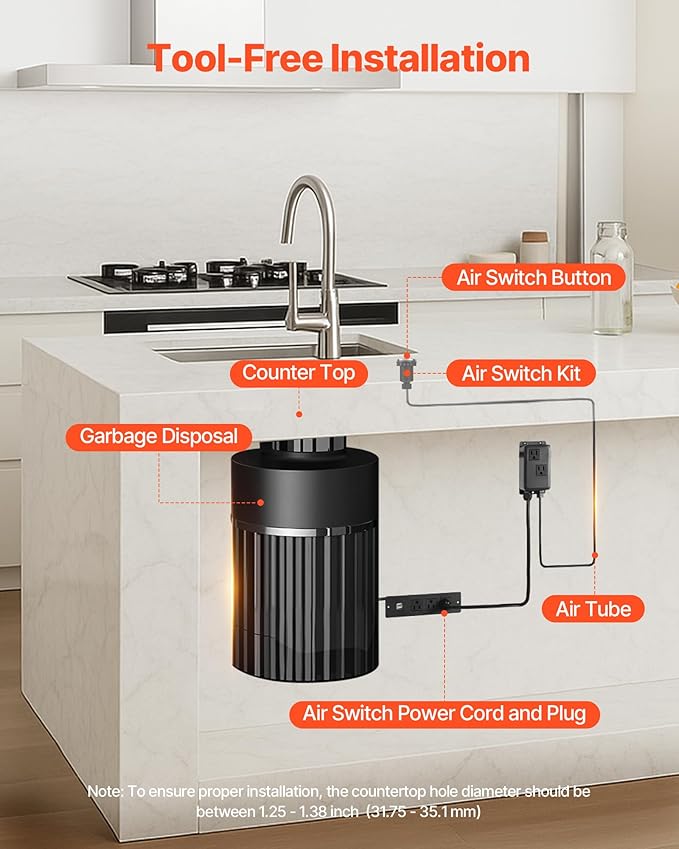 VEVOR Garbage Disposal Air Switch Kit, Dual Outlet Sink Top Air Switch for Food Waste Disposal, 3.5-inch Long Brushed Silver Stainless Steel ON/OFF Air Button for Granite, Marble, Quartz Countertops-Ruum Studio Home