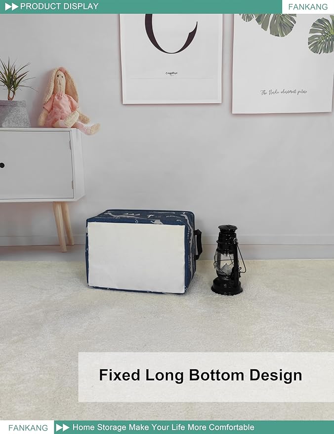 FANKANG Storage Bins, Nursery Hamper Canvas Laundry Basket Foldable with Waterproof PE Coating Large Storage Baskets for Kids Boys and Girls, Office, Bedroom, Clothes,Toys(Rec-Blue dinosaur-Ruum Studio Home