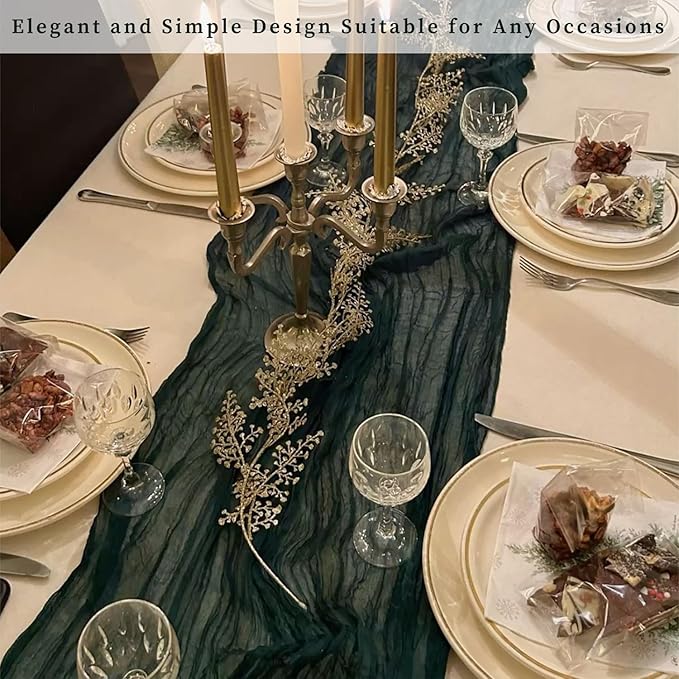 Emerald Green 6 Pack Cheesecloth Table Runner 10FT Boho Fabric Rustic Cheese Cloth Table Runner for Wedding 20 x 120 Inch Long Bridal Shower Baby Shower Gauze Sheer Birthday Party Table Decorations-Ruum Studio Home