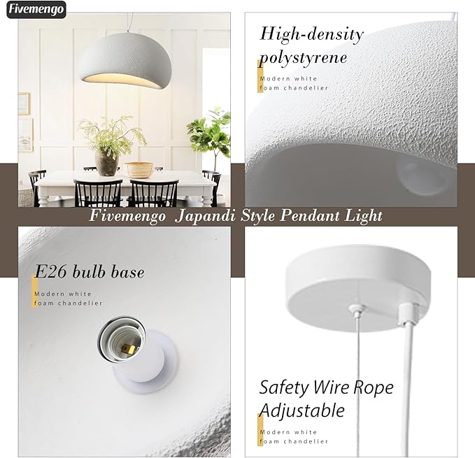 23.6in Large Wabi Sabi Pendant Lights Kitchen Island Lighting Fixture Ceiling Mount White Modern Japanese Lamp Japandi Chandelier for Dining Living Room Bedroom Restaurant Hanging Lamp-Ruum Studio Home